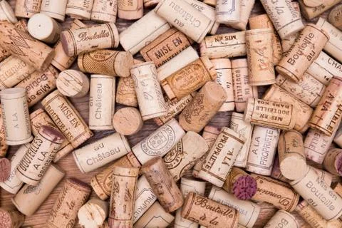 Messy stacking many wine cork background Stock Photos