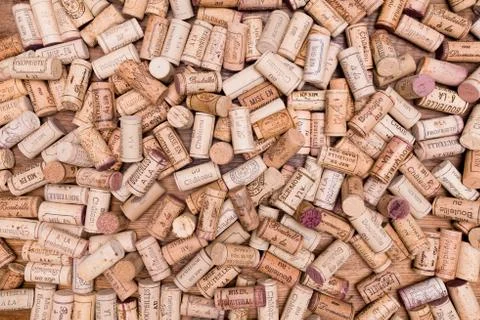 Messy stacking many wine cork background Stock Photos
