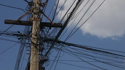 Messy Tangled Electrical Power Lines and Cables Stock-Footage 327949546