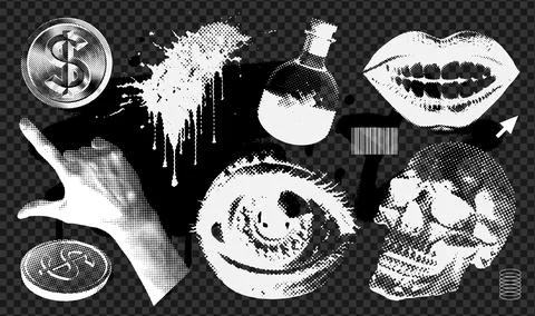 Messy textured Graphic elements set for grungy design. Vintage negative hand Stock Illustration