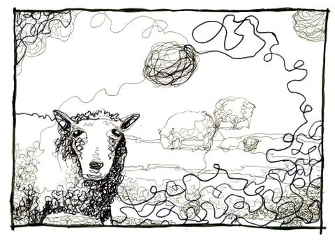 Messy thread of sheep illustration abstract concept of busy messy life Ilustración de archivo