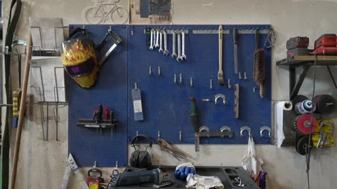 Messy tools on a wall Stock Footage 256087483