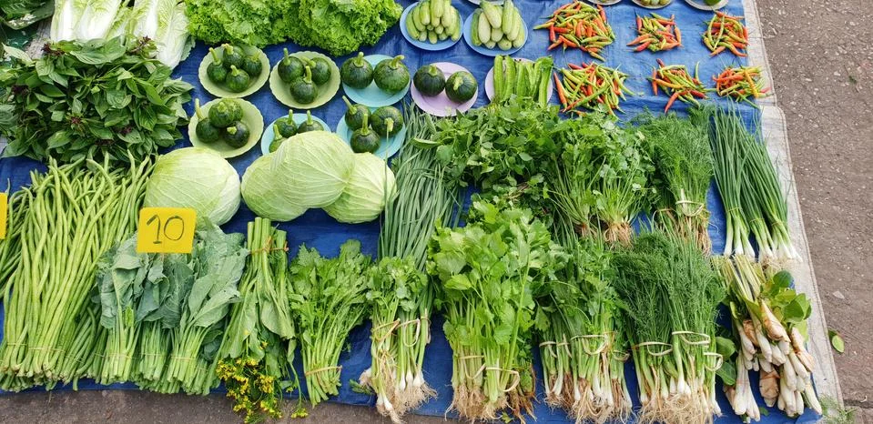 Messy Vegetable in Local Fresh Market, Thailand Stock Photos