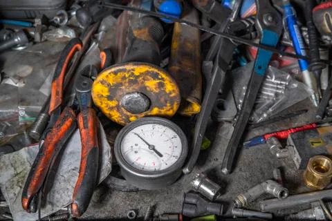 Messy workbench Stock Photos
