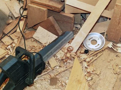 Messy workplace of a carpenter Photos