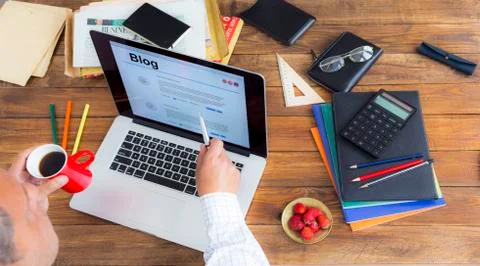 Messy workspace of freelancer concept Stock Photos