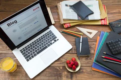 Messy workspace of freelancer concept Stock Photos