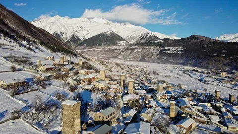 Mestia town in winter time Stock Footage 253249843