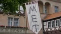 Met banner hanging at tree at medieval market culture event in Brunswick Germany 4k or 4k+ Resolution