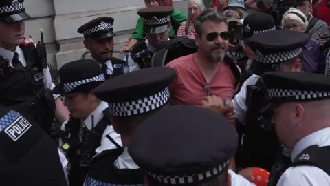Met Police arrest protesters supporting proscribed group Palestine Action Vídeo Stock 340905203