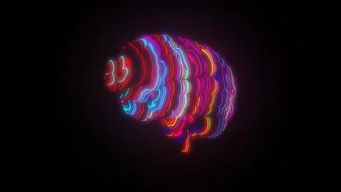 Meta Brain, 3D render of human brain with glow colourful surface Stock Illustration