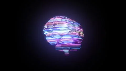 Meta Brain, 3D render of human brain with glow colourful surface 스톡 일러스트