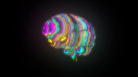 Meta Brain, 3D render of human brain with glow colourful surface イラスト素材