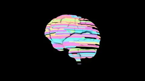 Meta Brain, 3D render of human brain with glow colourful surface Stock Illustration