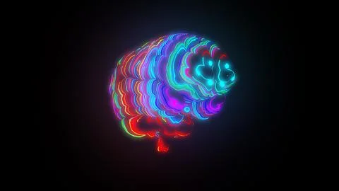 Meta Brain, 3D render of human brain with glow colourful surface イラスト素材