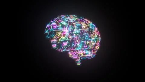 Meta Brain, 3D render of human brain with glow colourful surface Foto stock