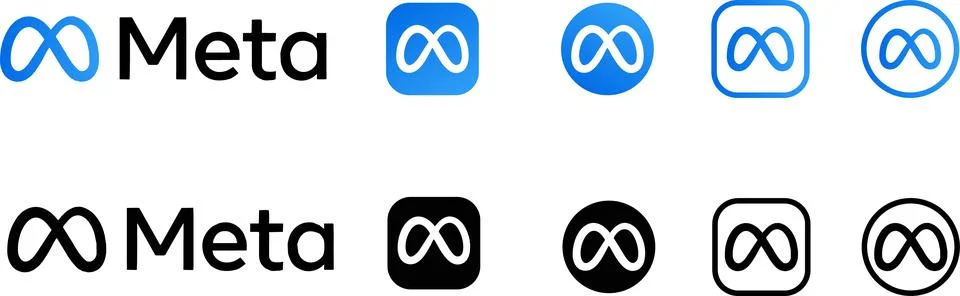 Meta icon logo vector set. Social media technology company. Logotype app si.. Stock Illustration