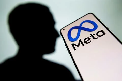Meta logo on screen Stock Photos