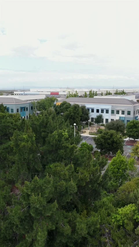 Meta logo sign marks corporate campus entrance along roadway in Menlo Park Stock Footage 340139029