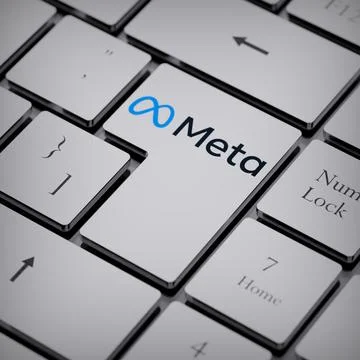 Meta Platforms Facebook logo notebook keycap 3d illustration stock market Stock Photos
