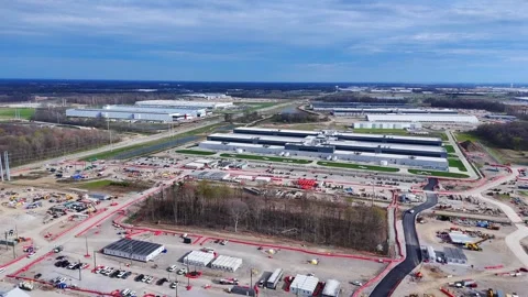 Meta Prometheus data center expansion with temporary tent structures in New Stock Footage 336289119