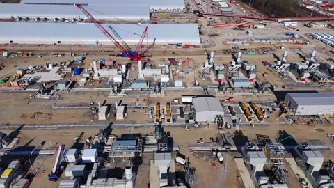 Meta Prometheus (Facebook) data center expansion using tent enclosures for Stock Footage 336208091