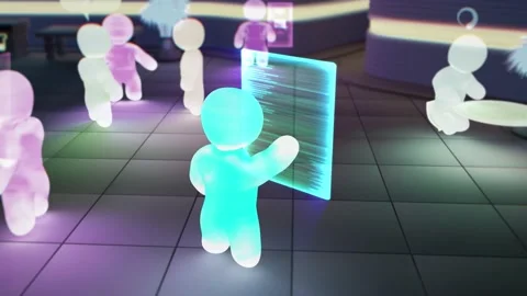 Meta universe avatar of user is programming script in virtuality Stock Footage 221355550