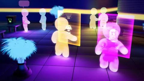 Meta universe avatars of users using dating service Stock Illustration