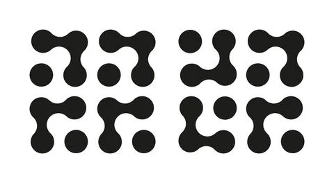 Metaball dot icons set. Connected circle shape signs. Abstract integration Illustrazione stock