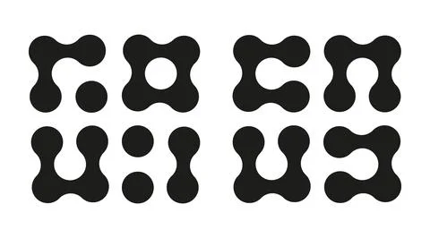 Metaball icons. Connected dots vector signs. Integration abstract symbol. Stock Illustration