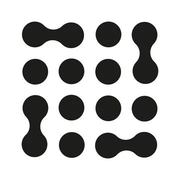 Metaball simple icons. Connected dots signs. Integration abstract symbol. Stock Illustration