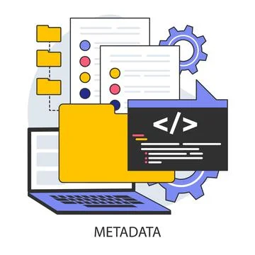Metadata. Data annotation and cataloging. Essential information Stock Illustration
