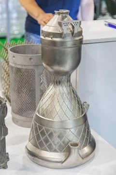 Metal 3D-printed rocket engine nozzle prototype with integrated cooling chann 写真素材