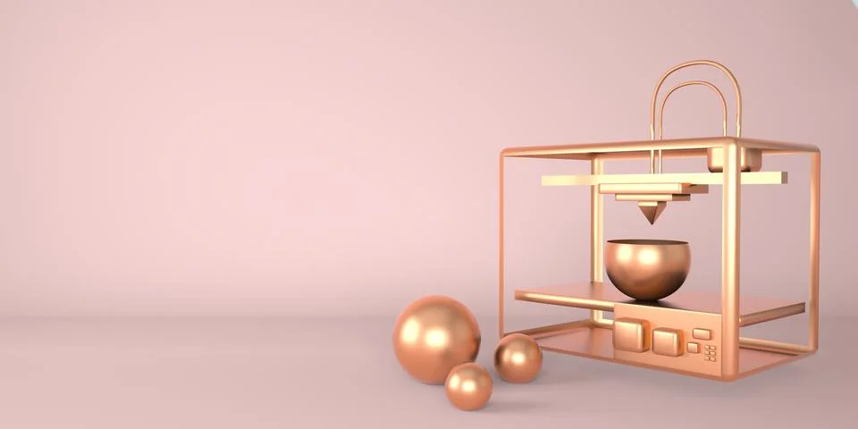 Metal 3d printer printering 3d render, background with copy space. Stock Illustration