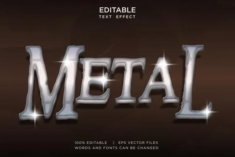 Metal 3D Text Effect Editable Silver Chrome Metallic Typography Vector Asset Stock Illustration
