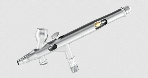 Metal airbrush spray gun rotation animation seamlessly loopable. 3D renderi.. Stock Footage 336866853