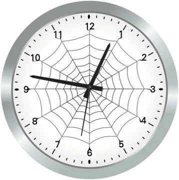 Metal analogue clock with spider web Stock Illustration