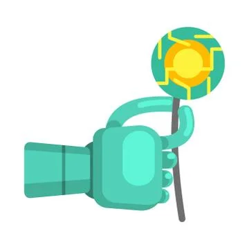Metal Android Hand Holding Electronic Flower, Part Of Futuristic Robotic And IT Stock Illustration