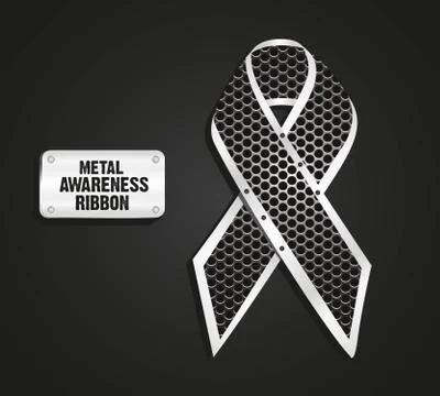 Metal awareness ribbon with grid pattern on black background, vector Stock Illustration