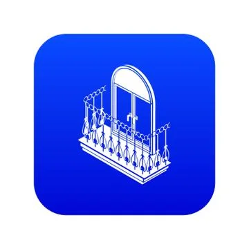 Metal balcony icon blue vector Illustration