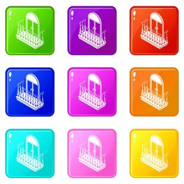 Metal balcony icons set 9 color collection Illustration