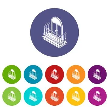 Metal balcony icons set vector color Illustration
