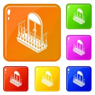Metal balcony icons set vector color Illustration