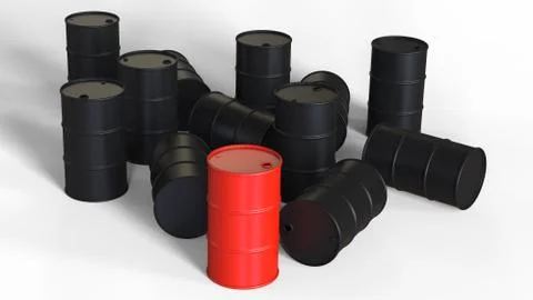 Metal barrels. 3d render of barrels on a white background. Stock Illustration