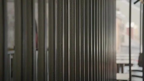 Metal Bars and Blurred Restaurant Seating in Modern Sydney Urban Interior Stock Footage 345657615