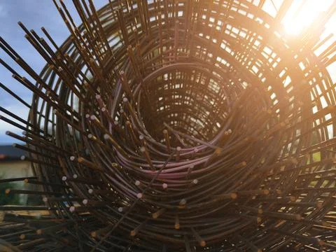 Metal bars arranged stack at the construction site Stockfoto's