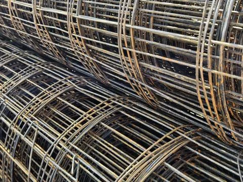 Metal bars arranged stack at the construction site Stockfoto's