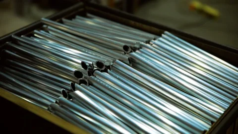 Metal base chopped pipe profiles Stock Footage 103091367