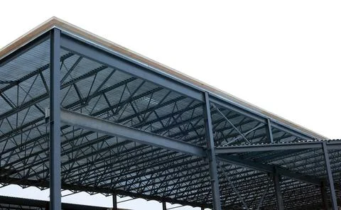 Metal beams frame structure construction site Foto stock