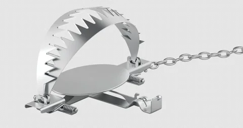 Metal bear trap opening and closing animation seamlessly loopable. 3D rende.. Stock Footage 334816218